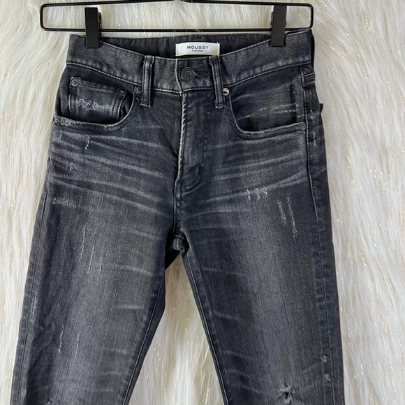 Moussy Vintage Belver Skinny Jeans Black Wash Denim Distressed Stretch Size 23 - Picture 4 of 12